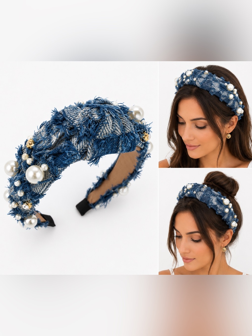 Chic Pearl Denim Headband NWOT✨✨